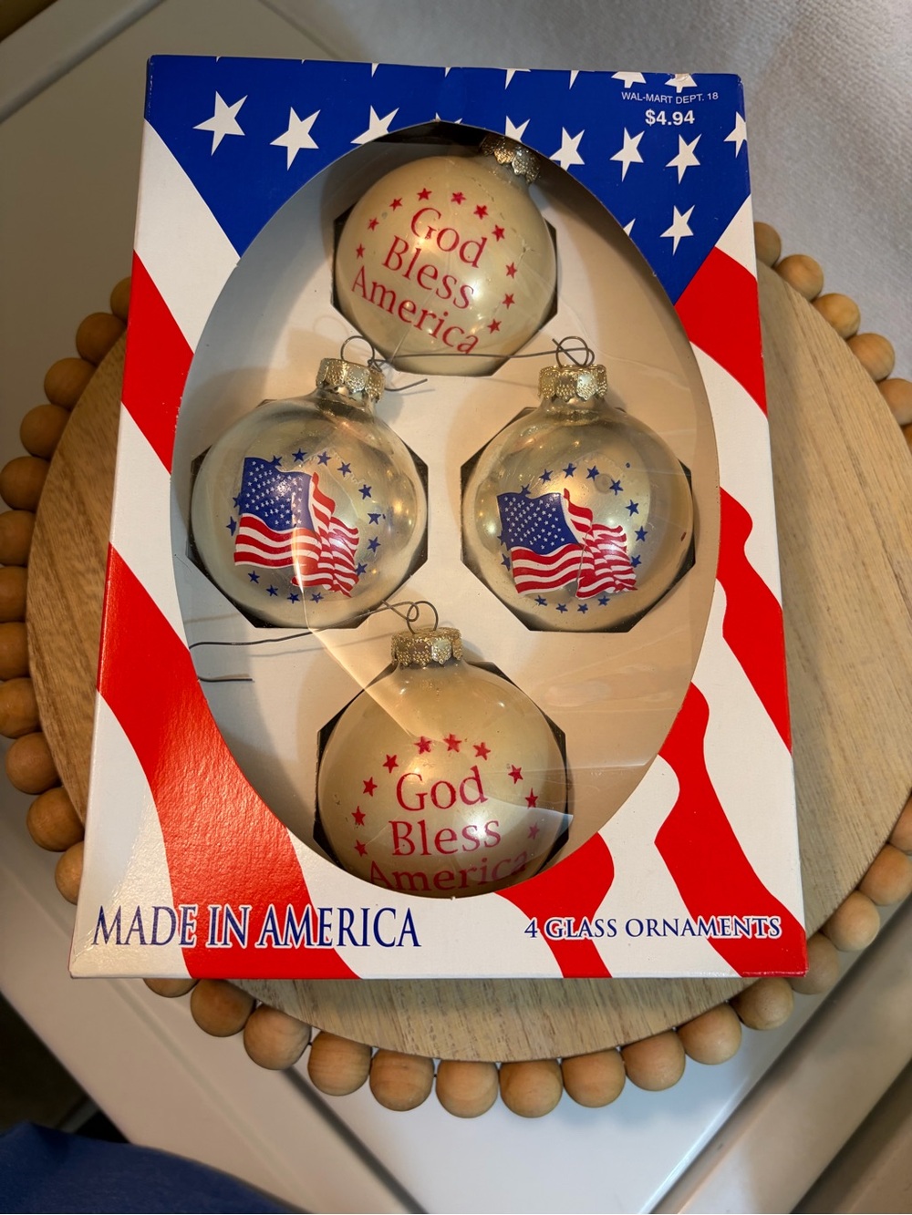 Red White Blue 'God Bless America' Glass Ornaments - Set of 4